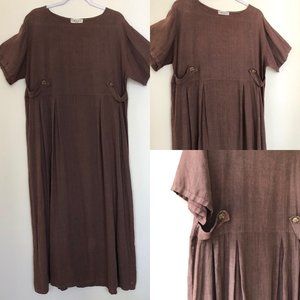 Chestnut-Colored Linen Short-Sleeved Dress
